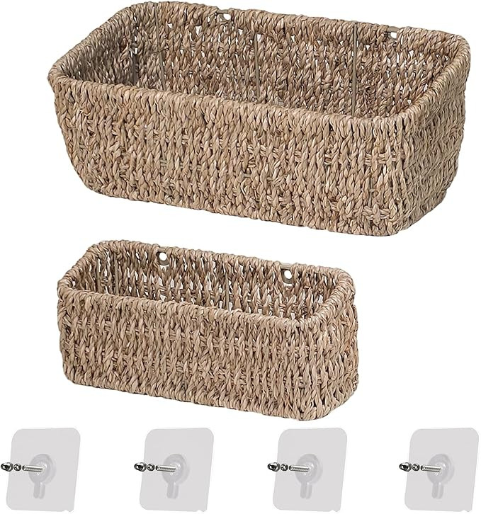 Ellinia Woven Hanging Wall Basket for Storage, Seagrass Woven Wall Mount Organizer Baskets, Wicke... | Amazon (US)