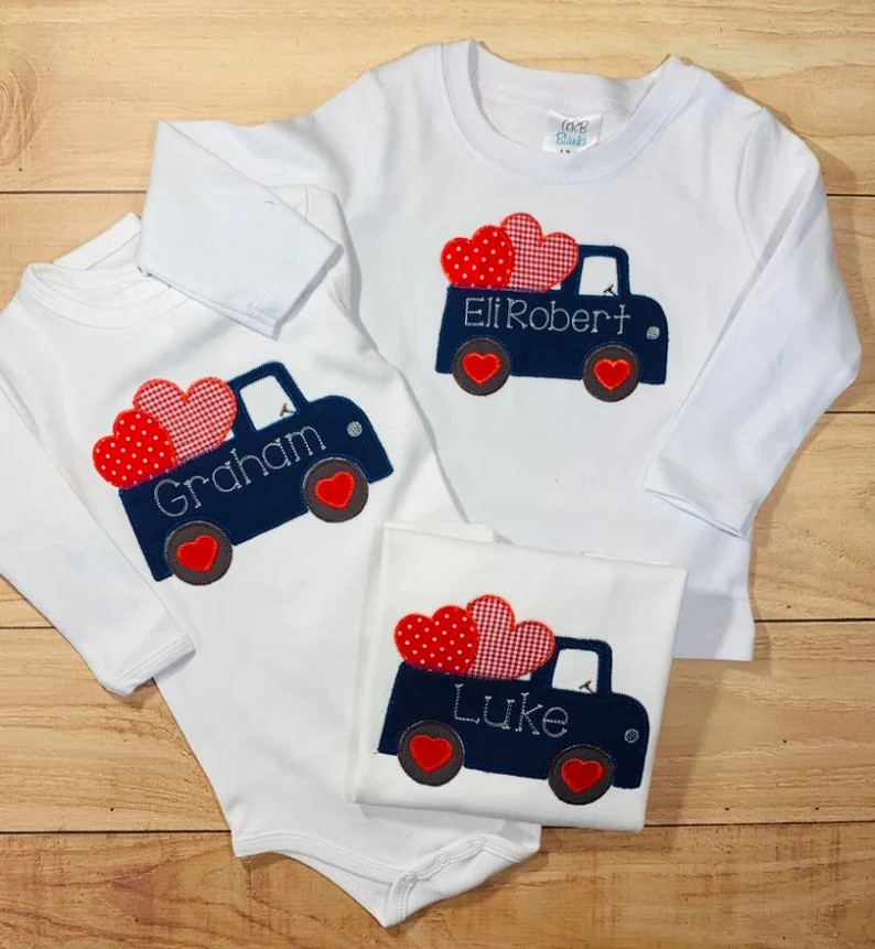 Valentine Truck with Hearts Personalized Valentines Embroidered Shirt Boys Toddler Infant | Etsy (US)