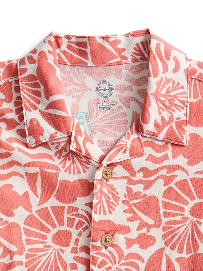 Wonder Nation Toddler Boys Camp Shirt with Short Sleeves, Sizes 12M-5T - Walmart.com | Walmart (US)