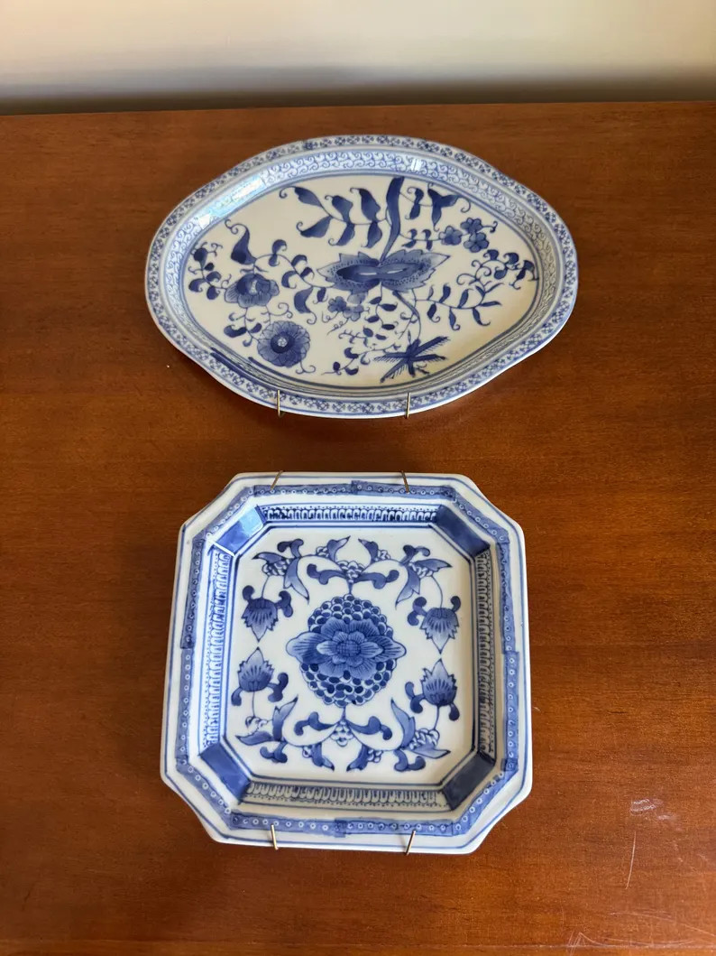 Pair of Vintage Chinese Blue and White Decorative Wall Plates / Trinket Dishes - Etsy | Etsy (Global)
