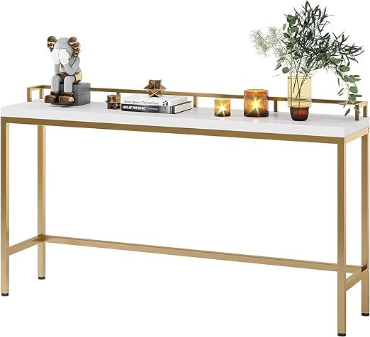 LITTLE TREE 70.9 Inch Long Narrow Sofa Console Entryway Table, White+Gold | Amazon (US)