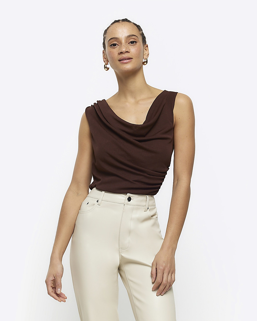 Brown cowl neck tank top | River Island (UK & IE)