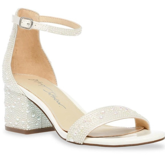 Betsey Johnson White Sparkly Heels with Ankle Strap- Ivory | Poshmark