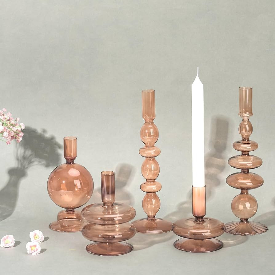 Rtteri 5 Pcs Glass Candlestick Holders Colorful Glass Taper Candle Stand Groovy Candlestick Wavy ... | Amazon (US)