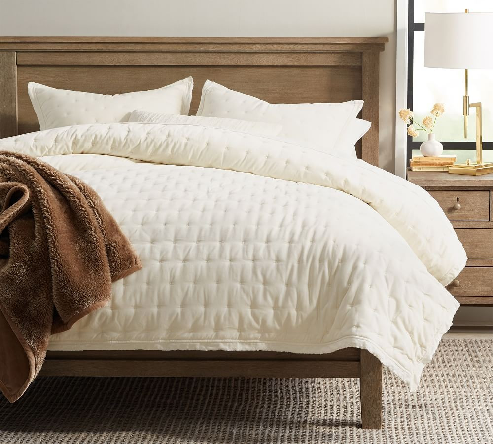 Ivory Velvet Tufted Quilt, Full/Queen | Pottery Barn (US)