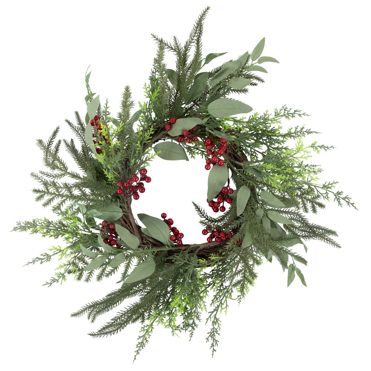 Northlight Mixed Foliage and Red Berries Artificial Christmas Wreath, 24-Inch, Unlit | Target
