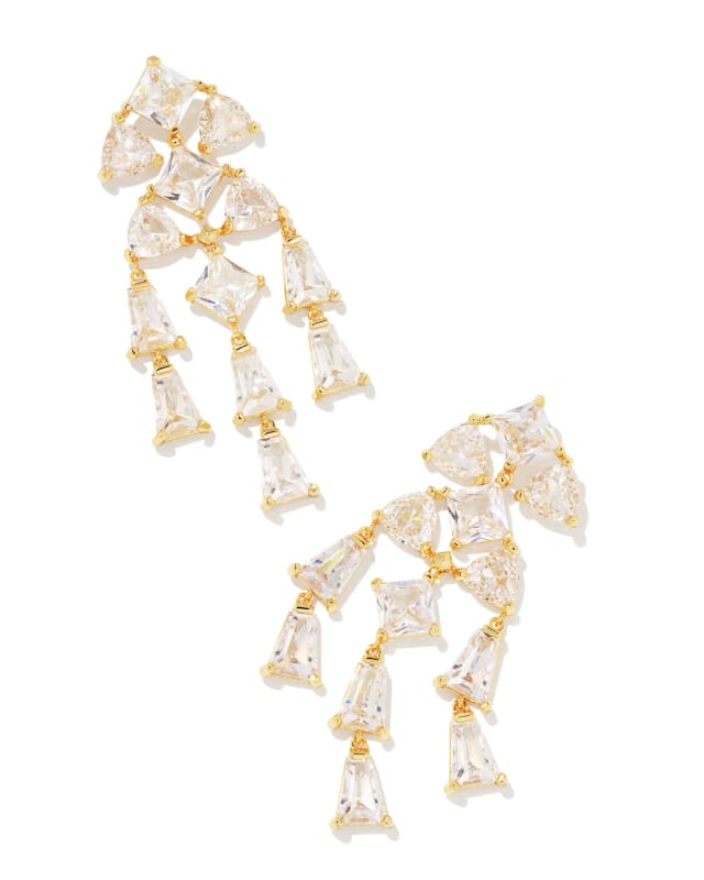 Blair Gold Jewel Statement Earrings in White Crystal | Kendra Scott