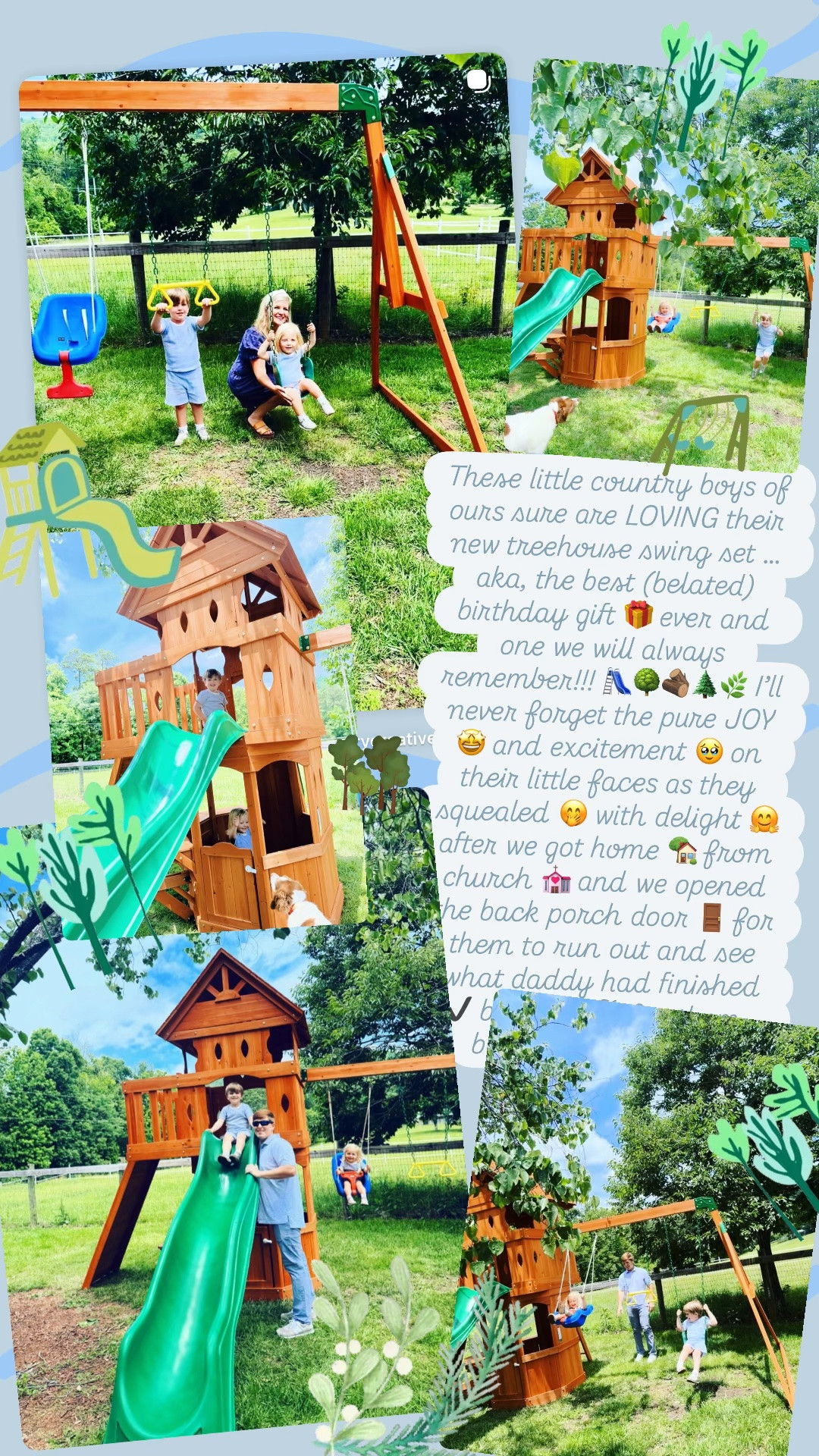 These little country boys of ours sure are LOVING their new treehouse swing set … aka, the best (belated) birthday gift 🎁 ever and one we will always remember!!! 🛝🌳🪵🌲🌿 I’ll never forget the pure JOY 🤩 and excitement 🥹 on their little faces as they squealed 🤭 with delight 🤗 after we got home 🏡 from church 💒 and we opened the back porch door 🚪 for them to run out and see what daddy had finished ✔️ building 🛠️ for them… be still my heart!! ❤️