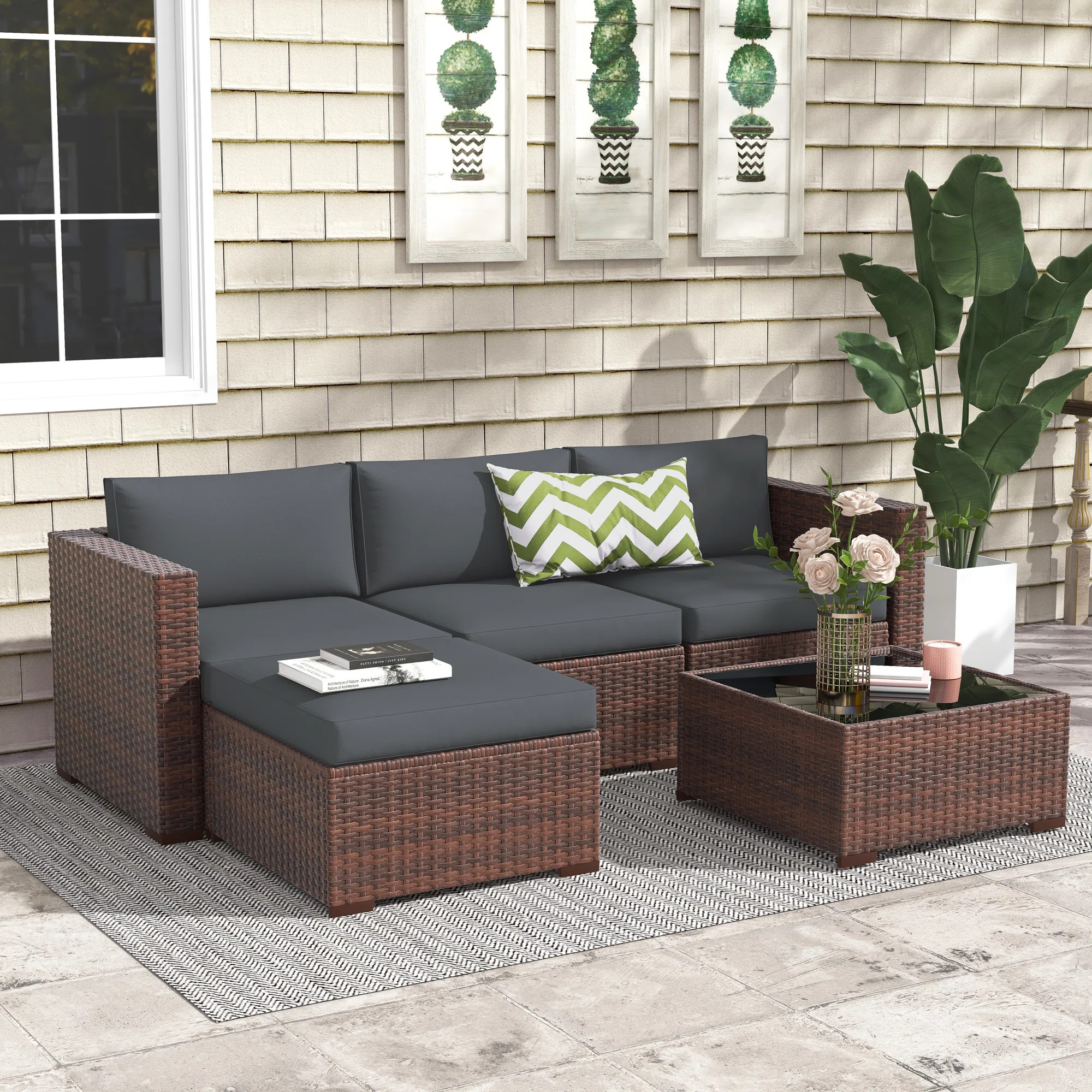 Abler Wicker 3 - Person Modular Patio Conversation Sets with Cushions | Wayfair North America