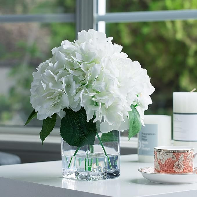 Enova Floral Silk Hydrangea Artificial Flowers with Vase, Silk Flower Arrangement with Vase, Faux... | Amazon (US)