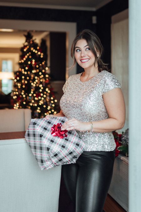 A little sparkle & shine holiday outfit inspo! New Year’s Eve outfit! Wearing size XL in bottoms, sharing similar tops. 

#LTKHoliday #LTKparties #LTKmidsize