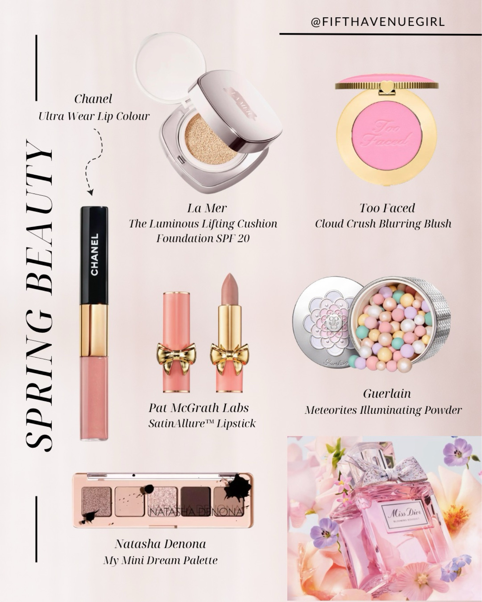 Spring beauty must-haves 🌸 • Chanel Le Rouge Duo Ultra Wear Lip Colour • La Mer The Luminous Lifting Cushion Foundation SPF 20 • Too Faced Cloud Crush Blurring Blush • Pat McGrath Labs Lipstick • Guerlain Meteorites Illuminating Powder Pearls • Natasha Denona My Mini Dream Palette • Dior Blooming Bouquet EDT 

#LTKbeauty #LTKfindsunder50 #LTKfindsunder100