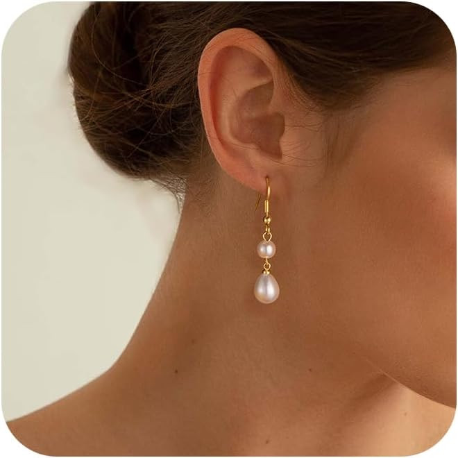 Freekiss Pearl Earrings for Women Trendy: Flat Back Stud Earrings 14K Gold Plated/925 Sterling Si... | Amazon (US)