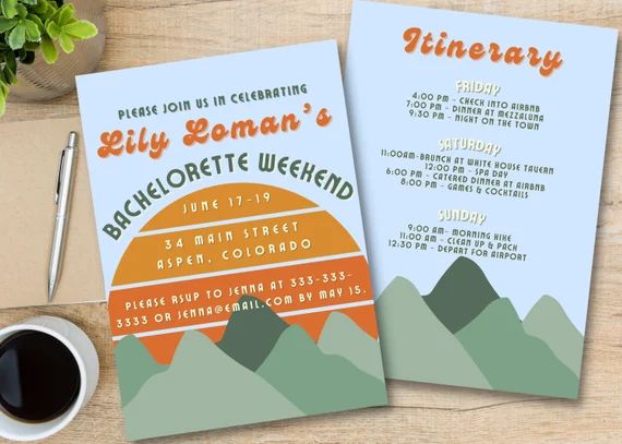 Retro Mountain Bachelorette Invitations and Itinerary Editable - Etsy | Etsy (US)