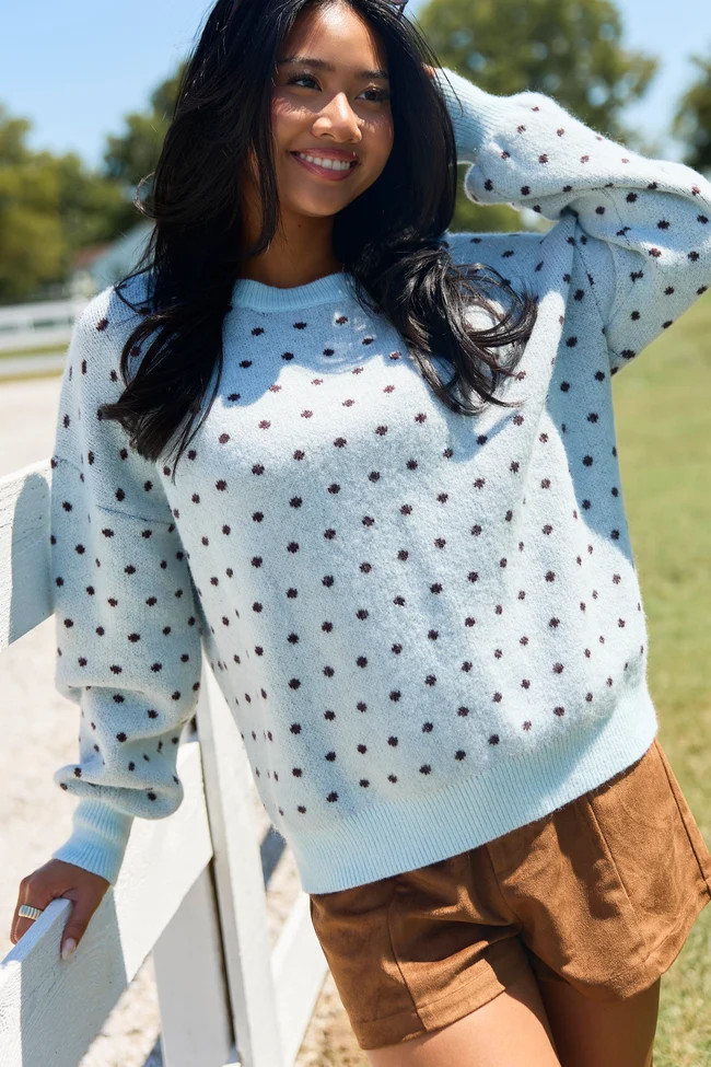 Dots & Daydreams Light Blue Dotted Sweater | Pink Lily