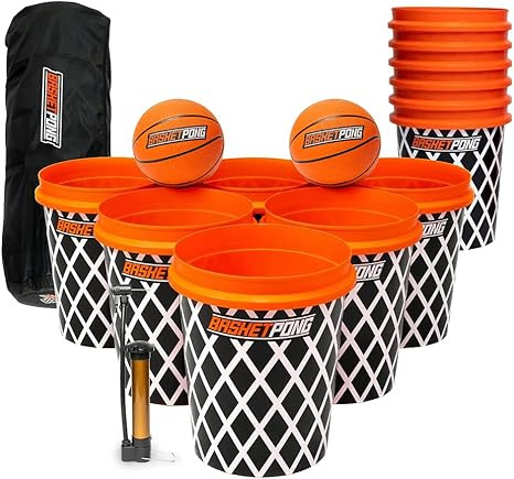 Giant Yard Pong and Basketball Game with 12 Buckets, 2 Balls, Carrying Bag, and Air Pump – Outd... | Amazon (US)