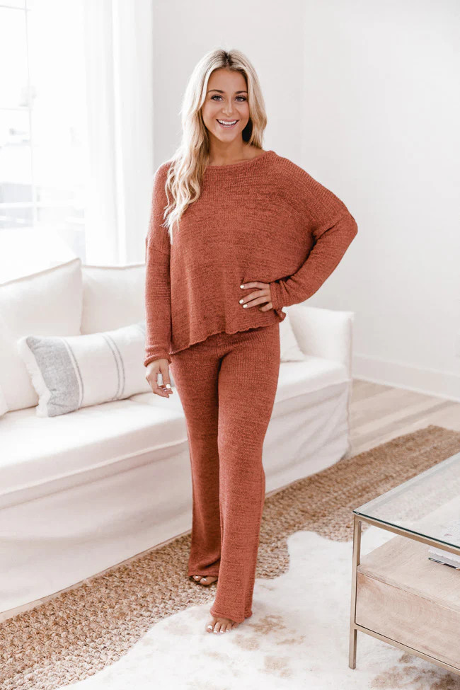 Wonder Often Terracotta Knit Lounge Pants | Pink Lily