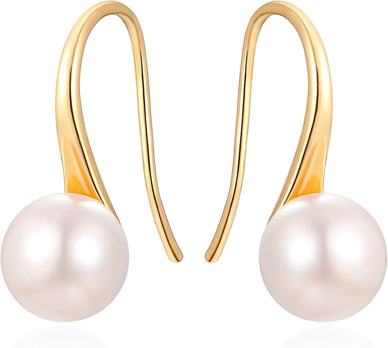 925 Sterling Silver Hoop Handpicked AAA+ Quality 7.5-8mm White Freshwater Cultured Pearl Dangle D... | Amazon (US)