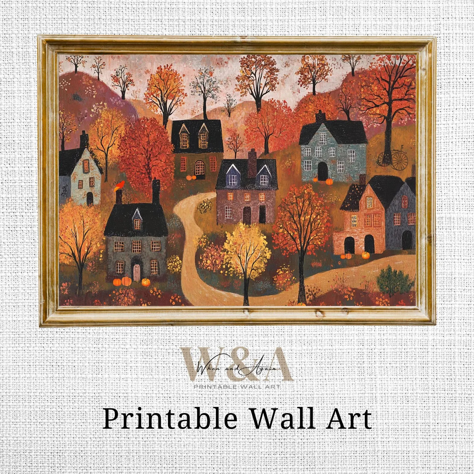 Folk Art Autumn Village Print: Rustic Cottagecore Fall Decor (digital Download L96) - Etsy | Etsy (US)