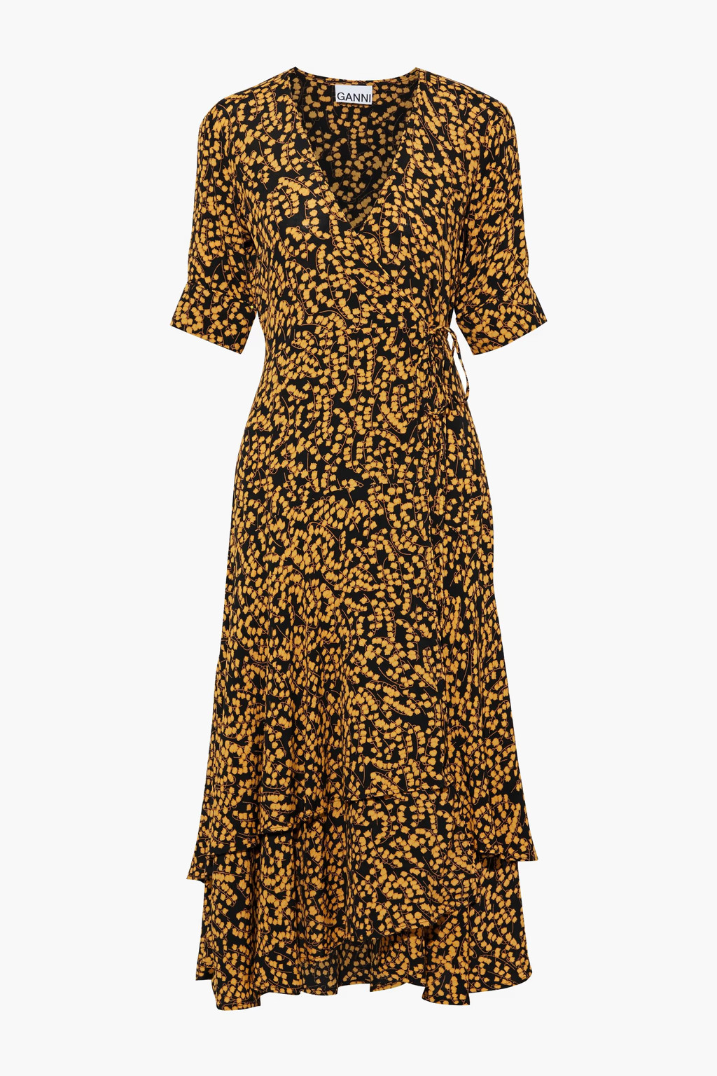 Black The Anna printed crepe midi wrap dress | Sale up to 70% off | THE OUTNET | GANNI | THE OUTN... | The Outnet (US and CA)