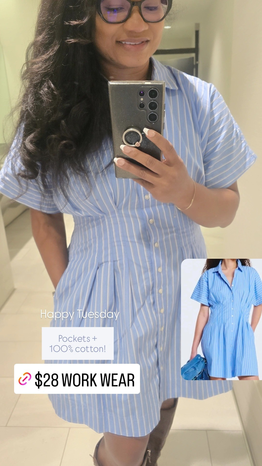 Walmart Workwear. 100% cotton shirt dress.  It has pockets!! Love!

#LTKdayinmylife #LTKootd #LTKWorkwear