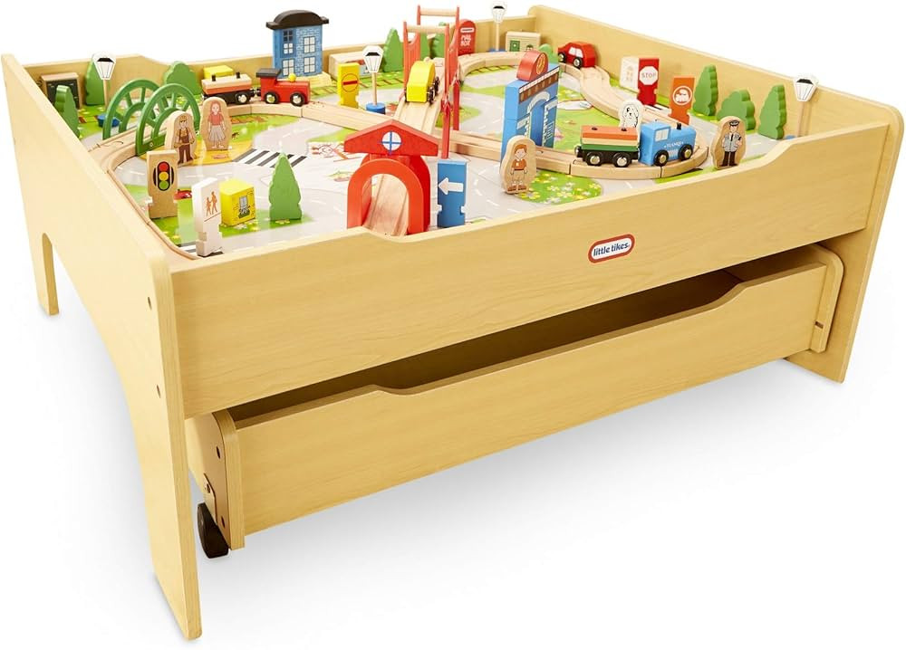 Little Tikes Real Wooden Train and Kids Table Set with Over 80 Multicolor Pieces Activity Table w... | Amazon (US)