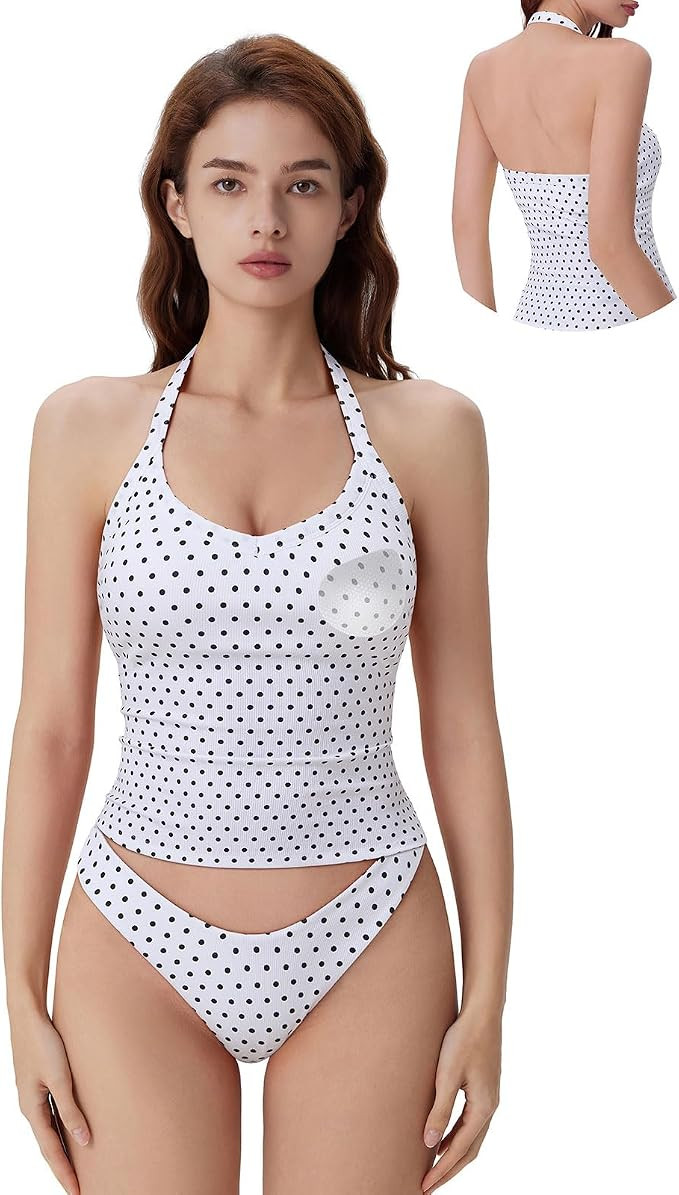 SUUKSESS Halter Tank Top for Women with Built in Bra Cotton Ribbed V Neck Cami | Amazon (US)