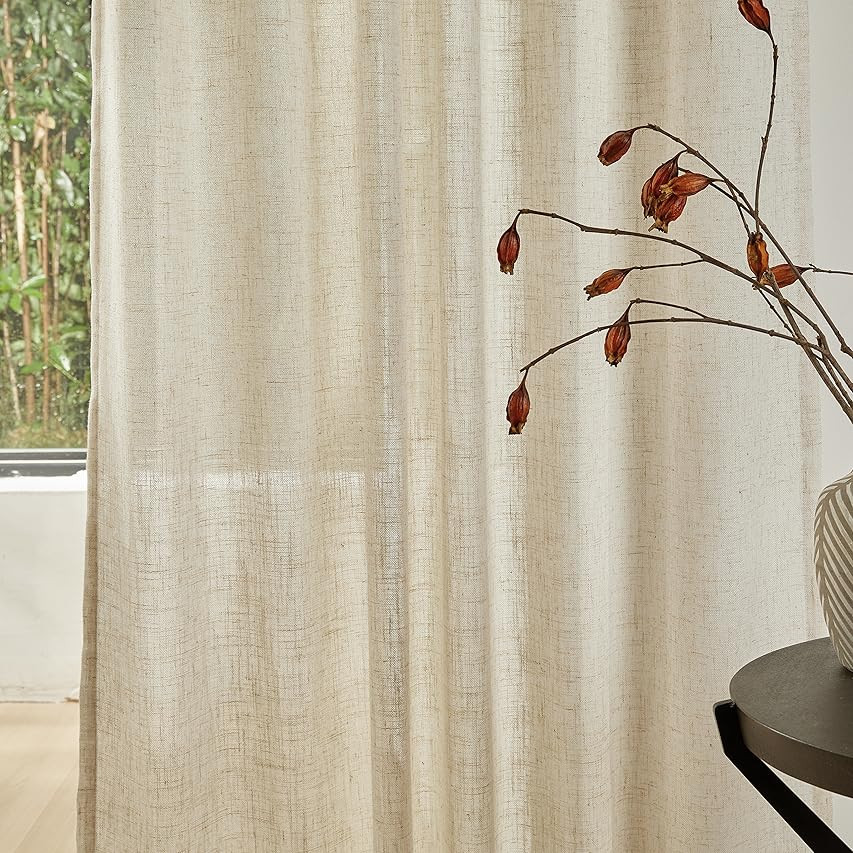 MYSKY HOME Cotton Curtains for Living Room Farmhouse Semi Sheer Light Filtering for Windows, Line... | Amazon (US)