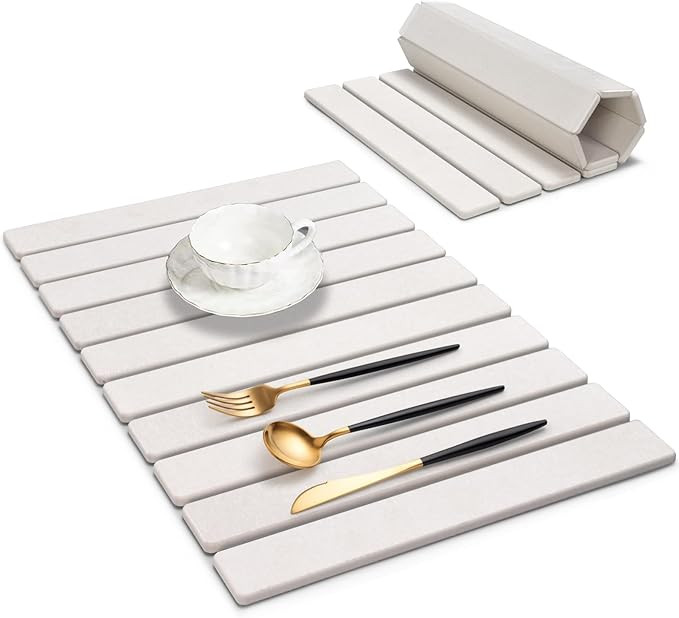 Large Stone Dish Drying Mats for Kitchen Counter, 24"(L)×16"(W), Fast Drying Collapsible Dish Dr... | Amazon (US)