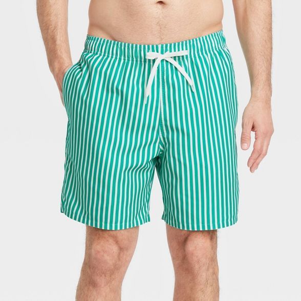 Men's 7" Striped Swim Trunks - Goodfellow & Co™ Green | Target