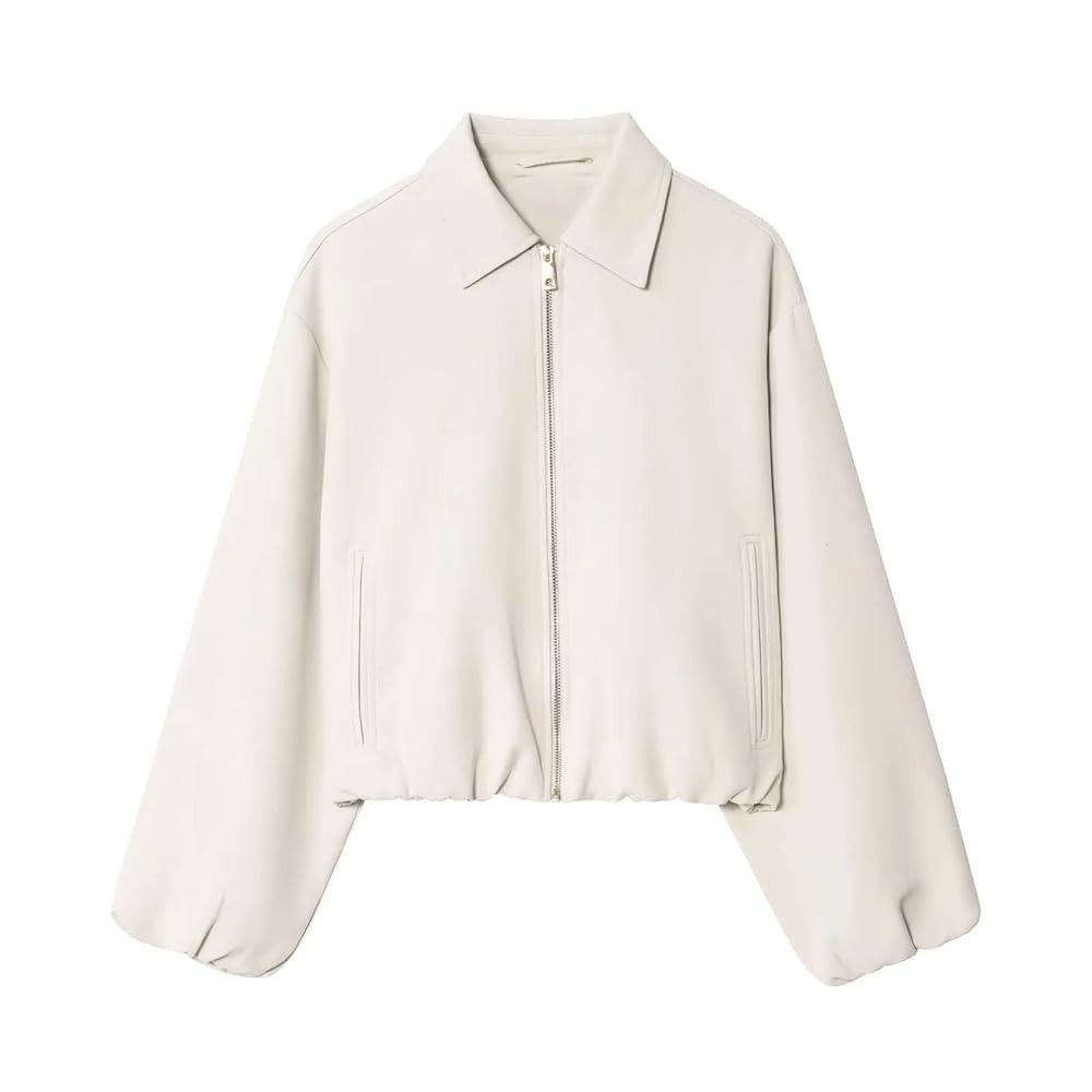 Women's Retro Lapel Long Sleeve Zipper Loose Casual Daily Street Jacket | Amazon (US)