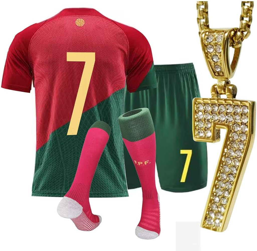 Boy's soccer jersey kids children's sportswear youth football uniforms with socks and #7 necklace... | Amazon (US)