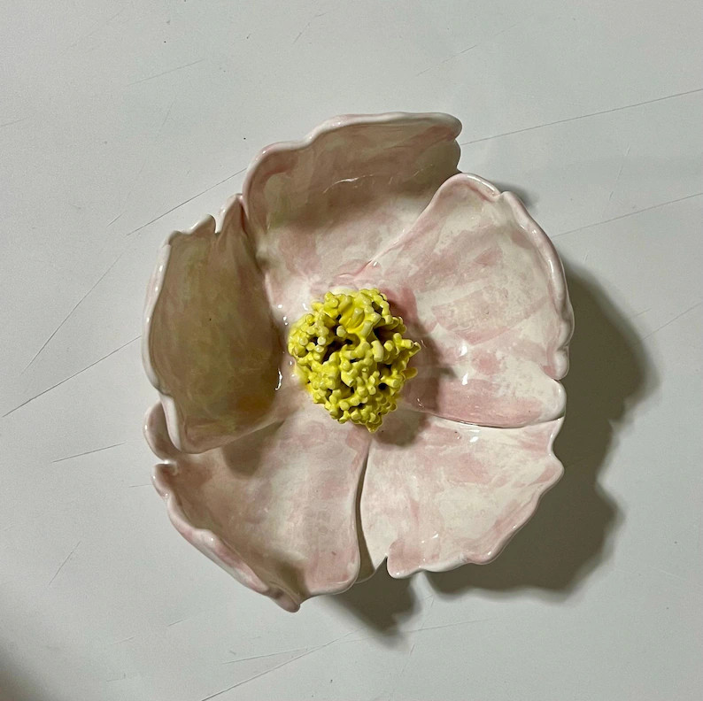 Beautiful White and Pink Ceramic Flower - Etsy | Etsy (US)