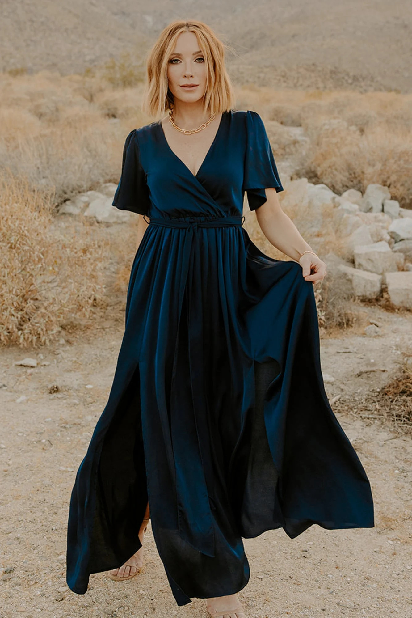 Sicily Satin Maxi Dress | Navy | Baltic Born