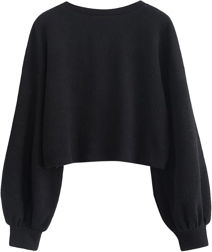 ZAFUL Women's Crew Neck Long Sleeve Pullover Crop Sweater Mock Neck Lantern Sleeve Ribbed Knit Ju... | Amazon (US)