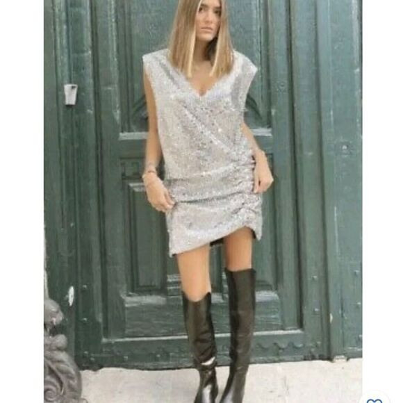 NWOT ZARA Draped Sequins Dress Sz Small | Poshmark
