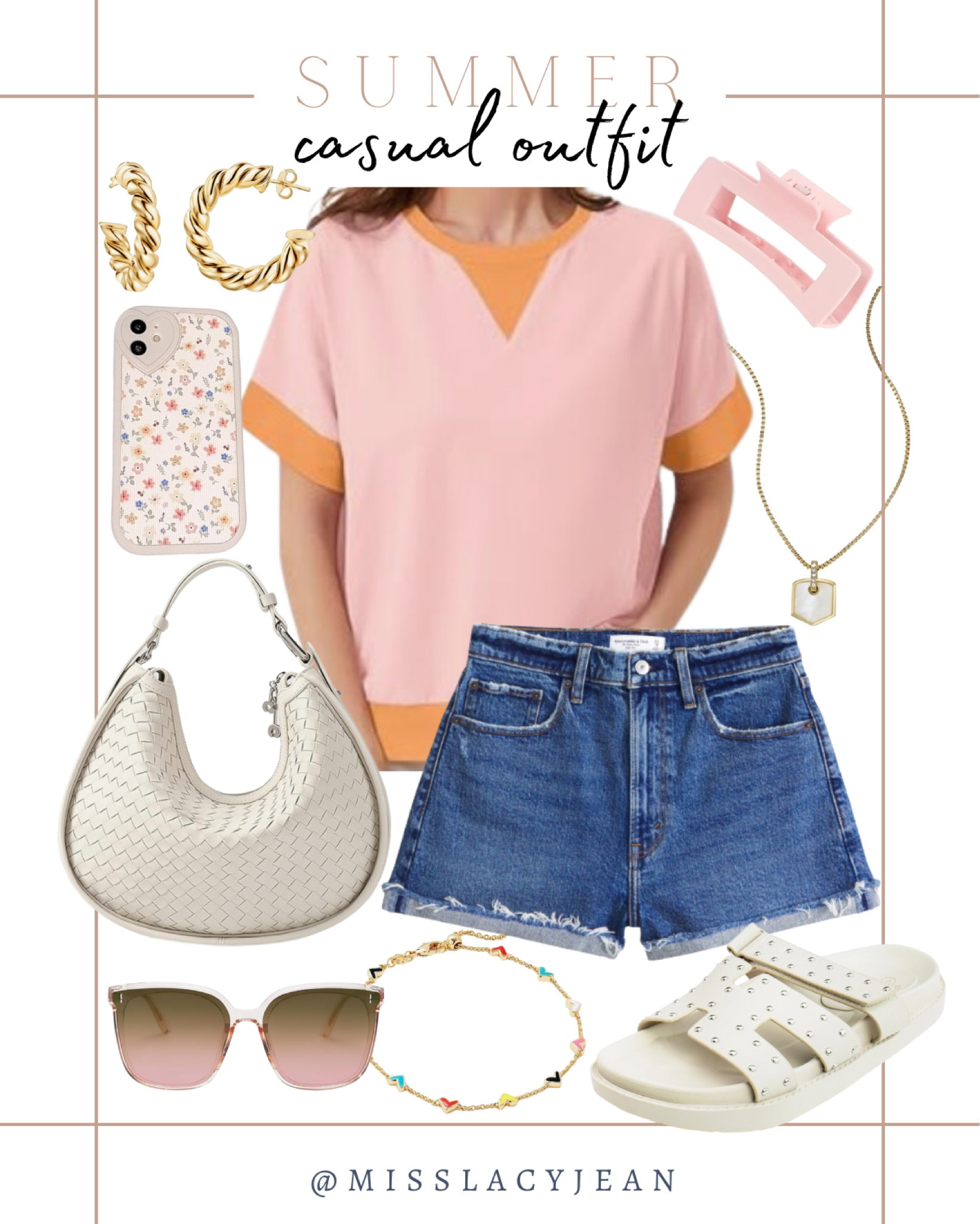 Summer casual outfit includes denim shorts, shirt, sandals, handbag, sunglasses, bracelet, necklace, hair clip, earrings, phone case.

Casual outfit, Amazon finds, Amazon outfit, looks for less

#LTKShoeCrush #LTKFindsUnder50 #LTKStyleTip