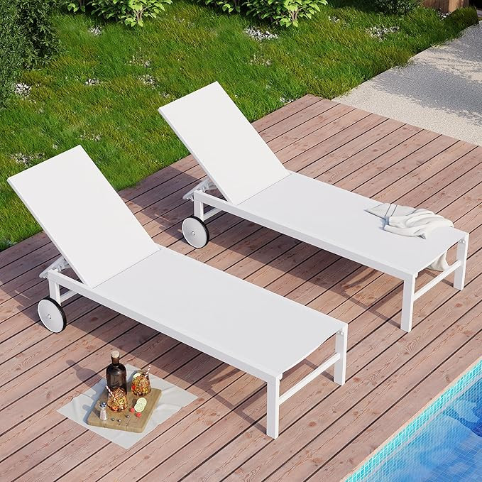 SUNLEI Patio Chaise Lounge Outdoor Set of 2, Pool Lounge Chairs for Outside w/5-Position Adjustab... | Amazon (US)