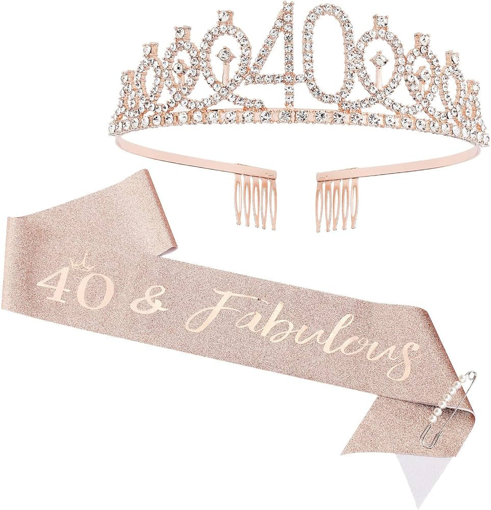 CIEHER 40th Birthday Crown + Sash + Pearl Pin Set for Women, Tiara, Gifts for Friends, Party Deco... | Amazon (US)