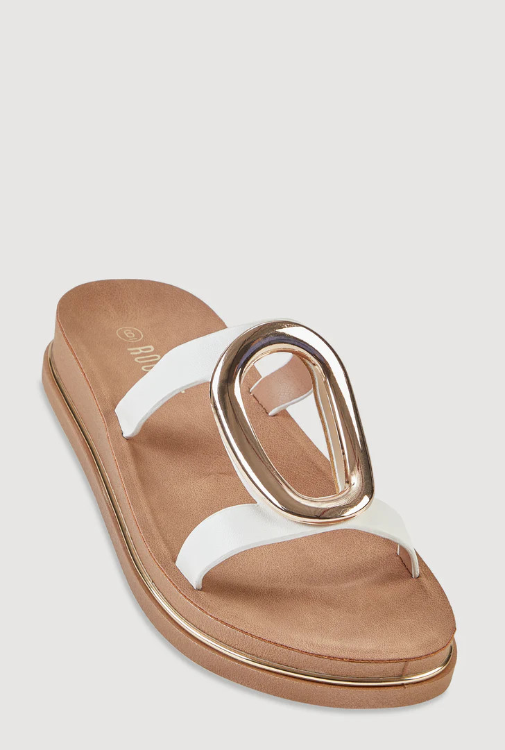 Metallic Pendant Double Band Footbed Sandals | Rainbow Shops