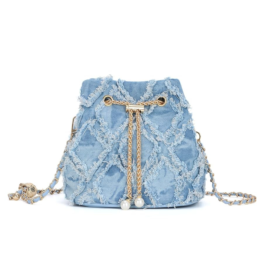 SUKUTU Denim Bucket Bag for Women Trendy Jean Purse Drawstring Crossbody Shoulder Bag Hobo Bag | Amazon (US)