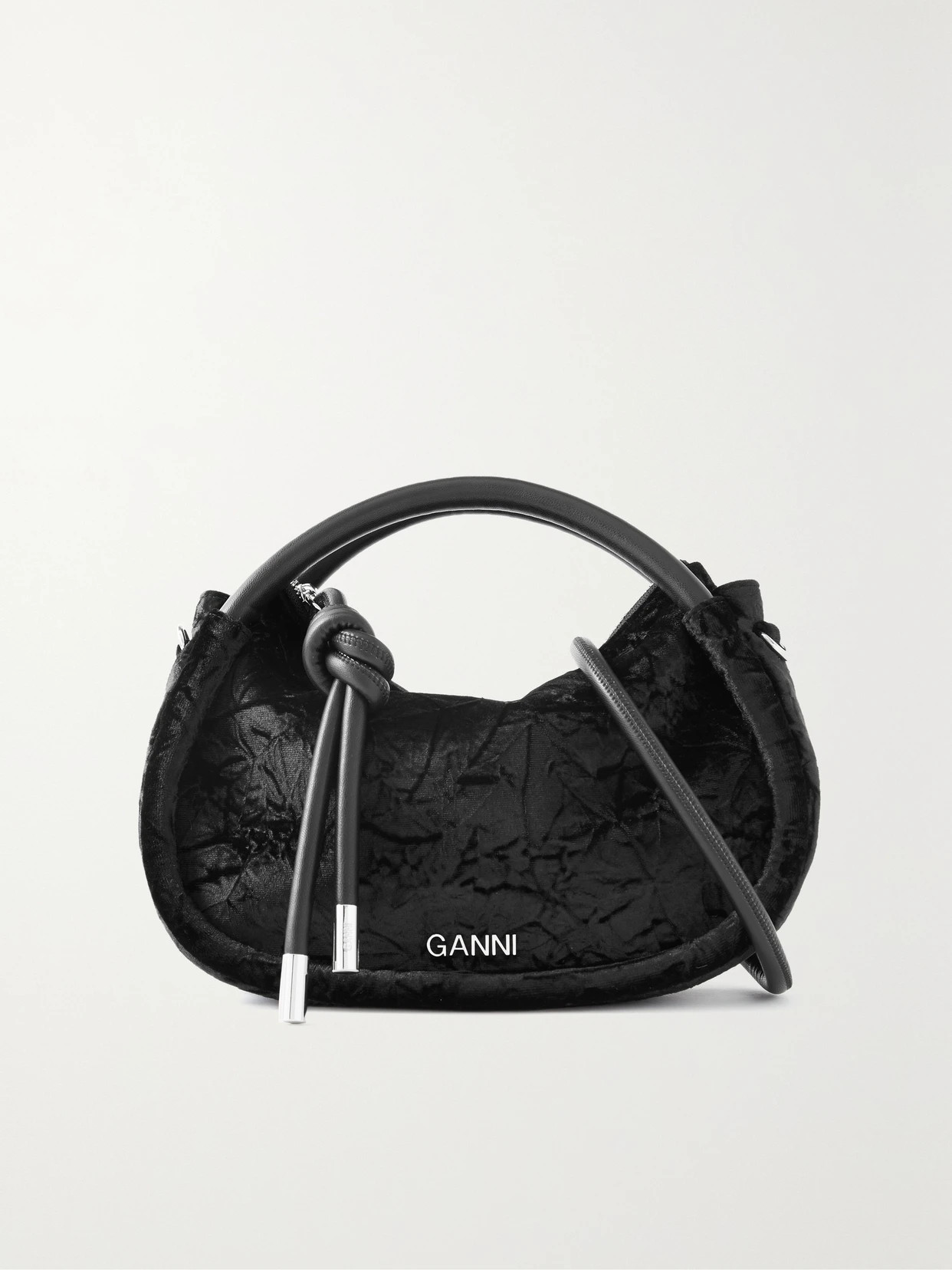 GANNI - Knot Mini Crushed-velvet And Leather Shoulder Bag - Black - one size | NET-A-PORTER APAC