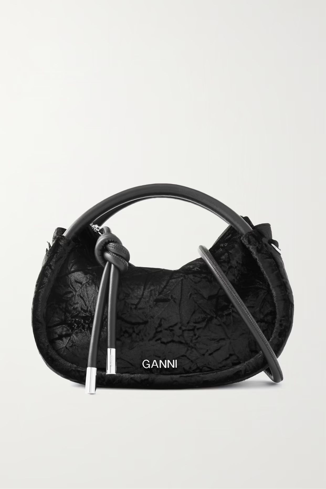 GANNI - Knot Mini Crushed-velvet And Leather Shoulder Bag - Black - one size | NET-A-PORTER APAC