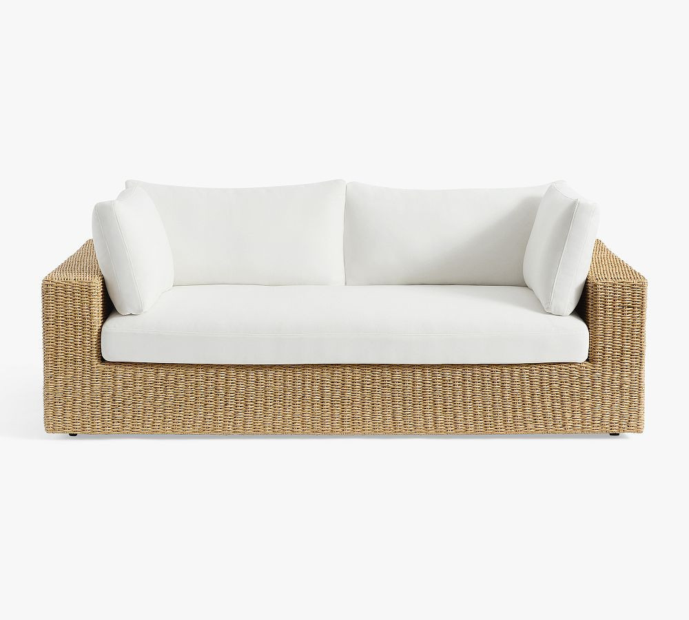 Kostas Wicker 88" Outdoor Sofa, Sand | Pottery Barn (US)