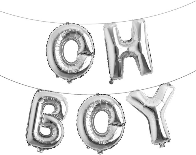 16 inch Oh Boy Balloons Banners Alphabet Foil Letter Balloon Decoration with Rope for Baby Shower... | Amazon (US)