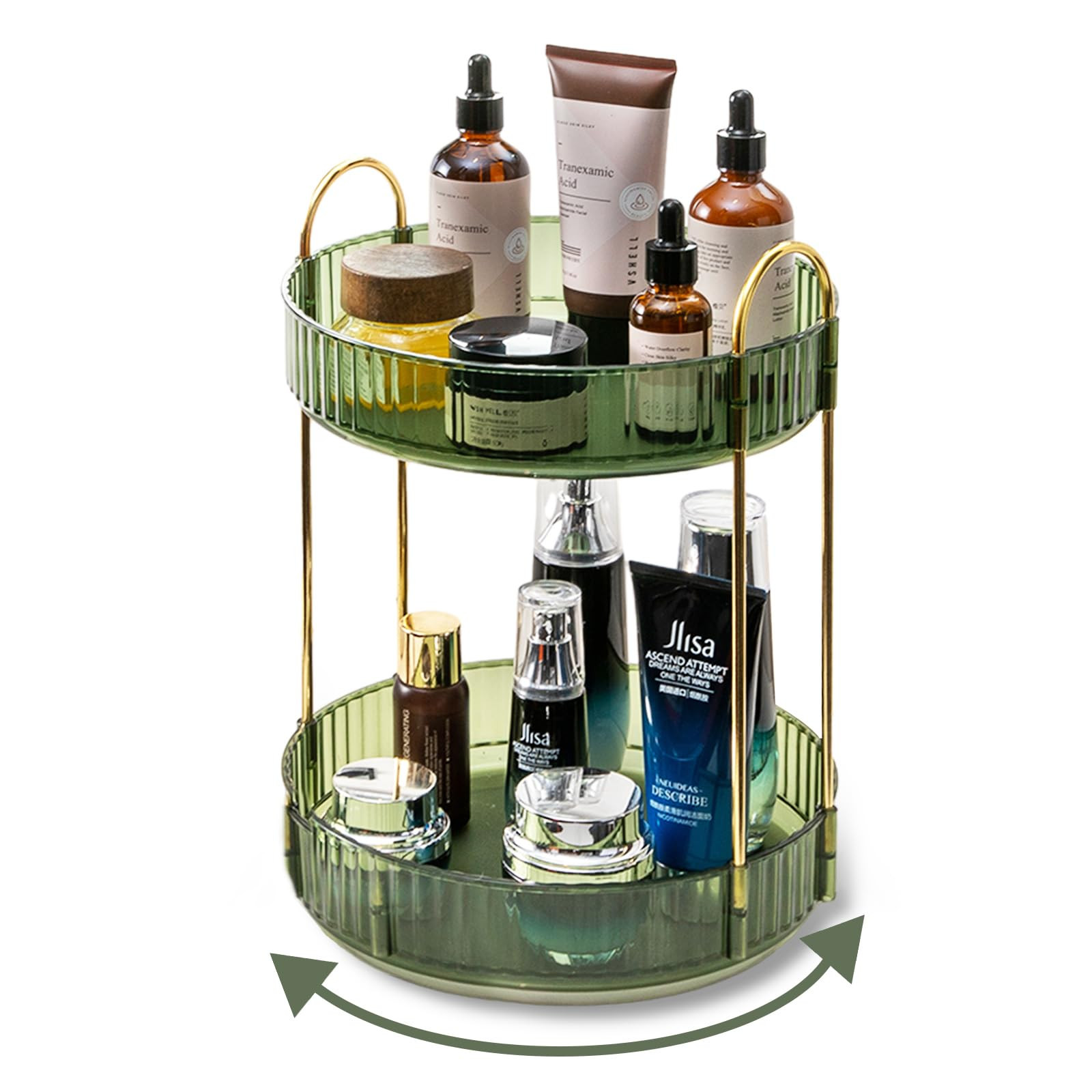360 Rotating Makeup Organizer for Vanity,2 Tier Large Capacity Skincare Organizers,Bathroom Count... | Amazon (US)