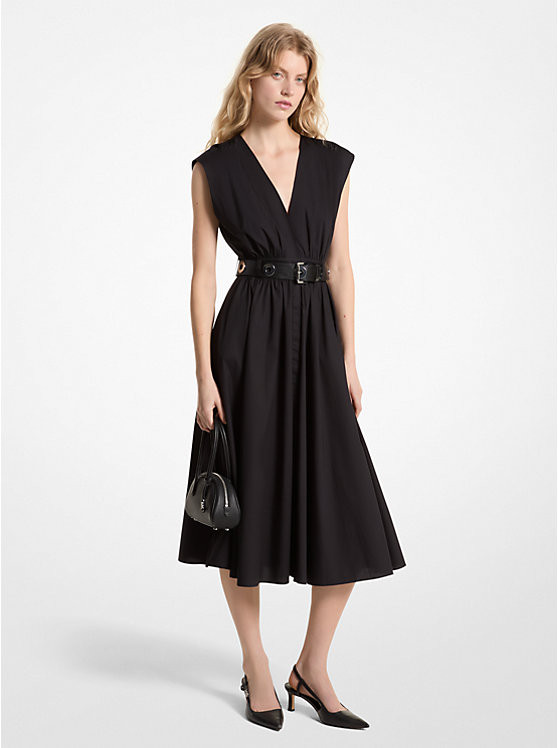 Stretch Organic Cotton Poplin Midi Dress | Michael Kors US
