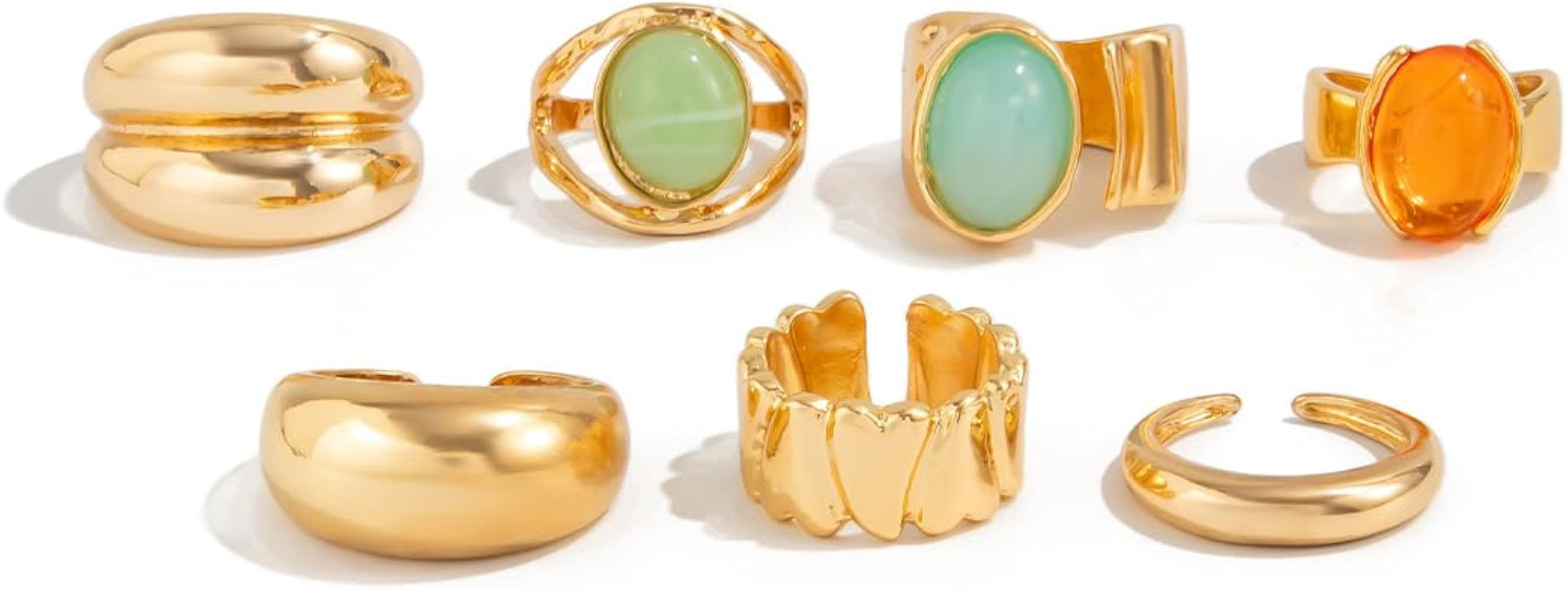 PLOUTOS Chunky Gold stone Ring Set for Women Adjustable Mixed Stone Design with Aqua Blue stone A... | Amazon (US)