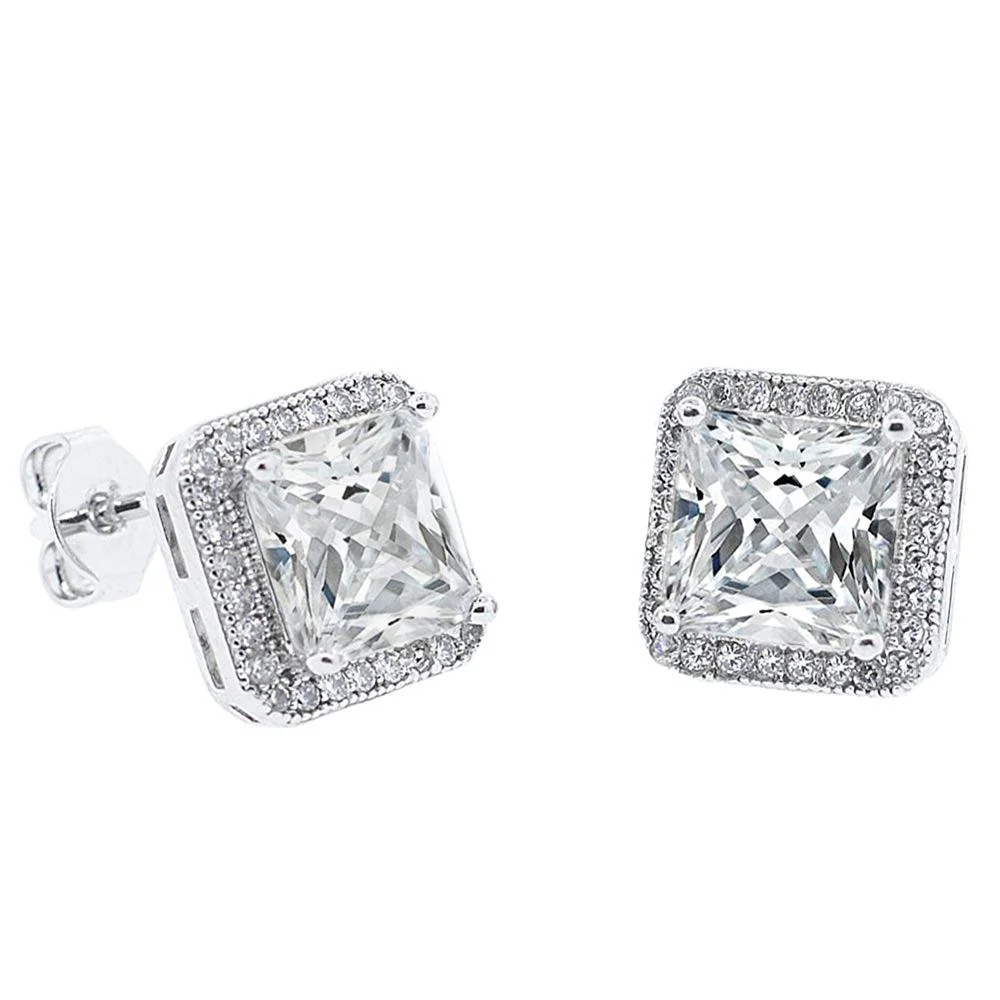 Cate & Chloe Norah 18k White Gold Stud Earrings with Cubic Zirconia Crystals, Sparkling Princess ... | Walmart (US)
