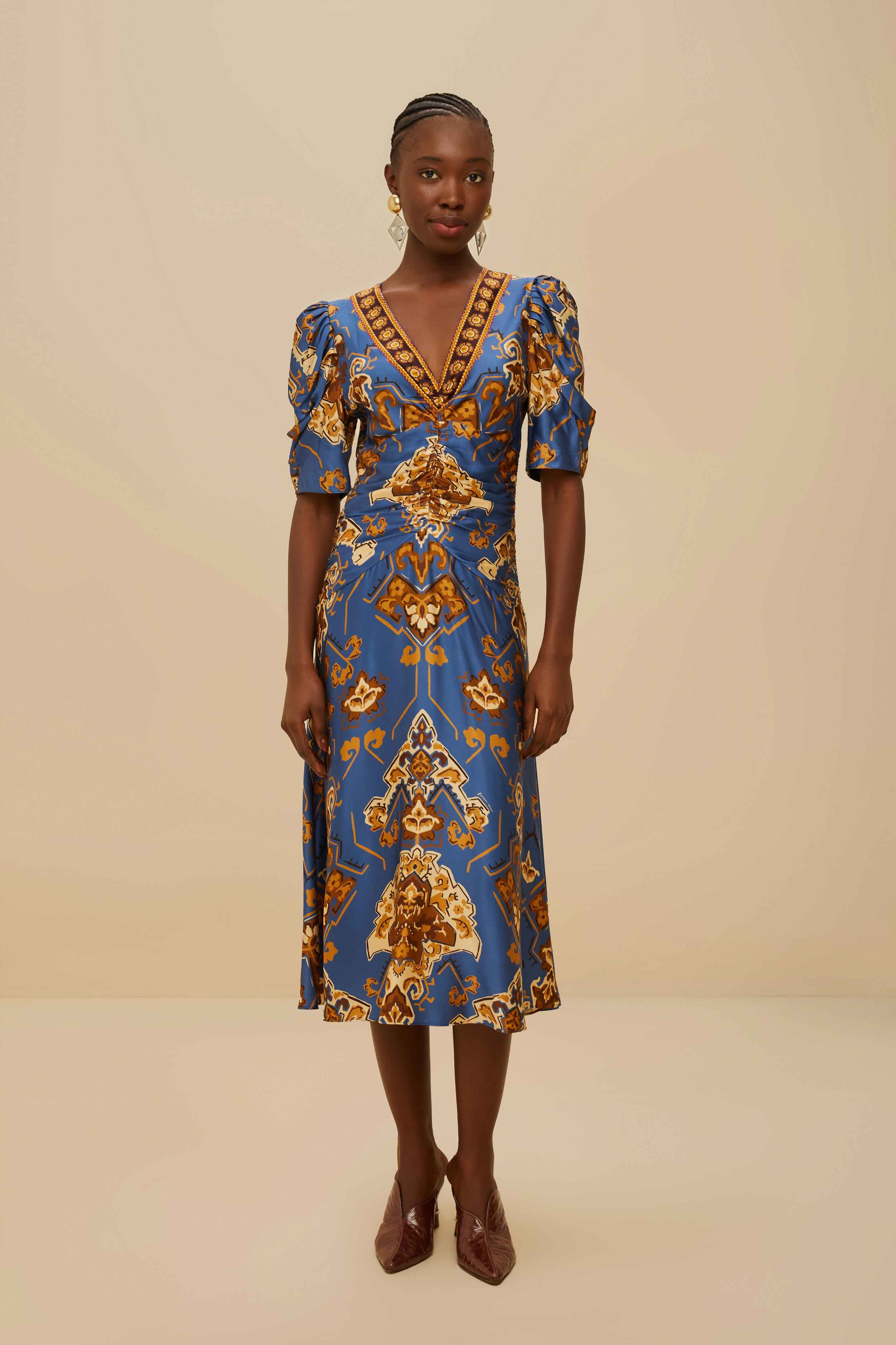 Blue Ornament Floral Midi Dress | FarmRio (US)